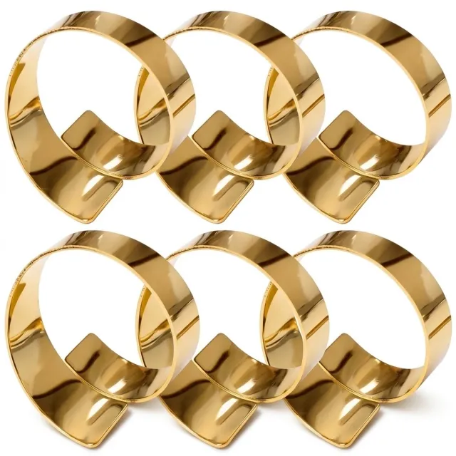 NUVEX Goudkleurige servetringen set van 6 stuks – brede metalen servet ringen met open gedraaid ontwerp – glanzende servethouders voor diner bruiloft feest kerst tafeldecoratie en tafelsetting