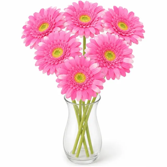 DK design Kunstbloem Gerbera - 6x - 72cm - fuchsia roze - Real Touch - kunst zijdebloemen