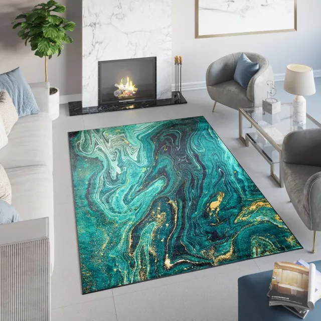Tapiso Toscana Vloerkleed Antislip Abstract Donkergroen Tapijt Maat- 140x200 Donkergroen 1