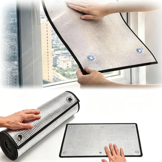 SKIEHAN Warmte-isolerende, reflecterende raamfolie voor de zomer, verduisterende raamfolie van aluminiumfolie, geschikt voor serres, campers, garagedeuren en dakramen (50 x 90 cm). Zilverkleurig