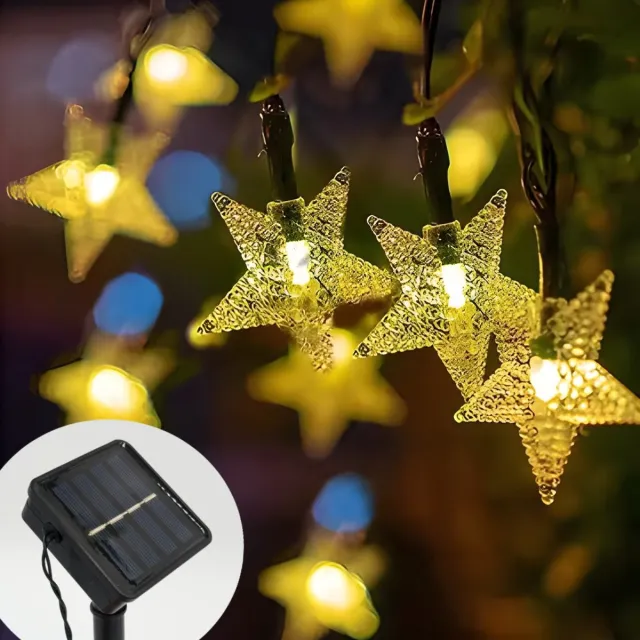 eLiving Kerstverlichting op zonne-energie 20 LED-string sterren, ca. 3 meter. warm wit