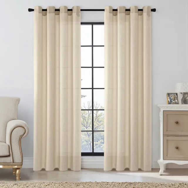 My Ninki ® Transparante Voile-Gordijnen Set met Oogjes voor Slaapkamer, Lichtdoorlatend en Privacybeschermend, 215 x 140 cm lichtbeige