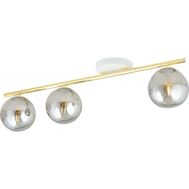 Emibig Lange wit en messing plafondlamp 3x E14 met gerookte glazen bollen - Perfect voor sfeervolle verlichting in elke ruimte Wit, Messing