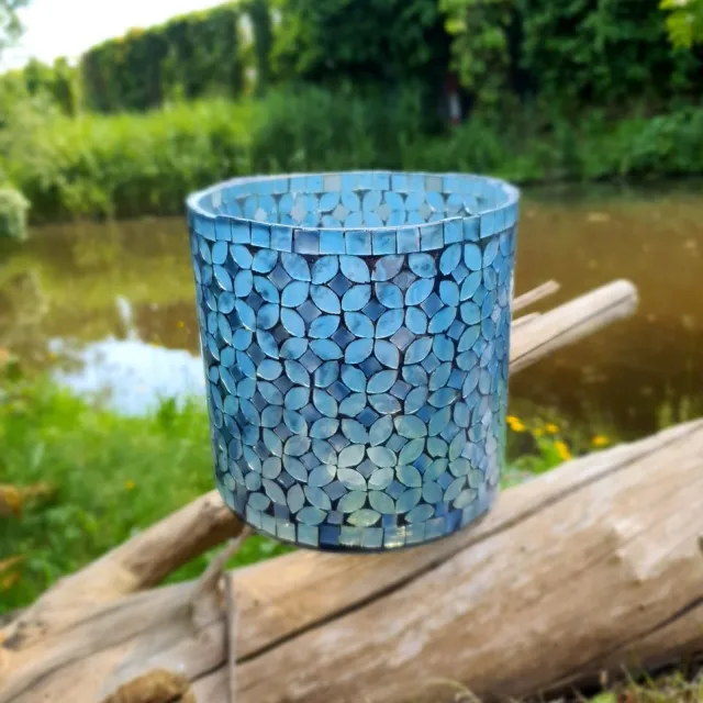 Mica Decorations 2STUKS , Windlicht blauw H15,5 x D15,5cm