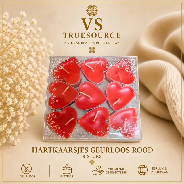 VS TrueSource Hart kaarsjes 9 stuks kleur rood