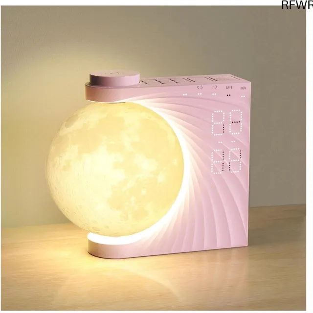 RFWR Maanlamp met wekker en daglichtfunctie – Rustgevende geluiden en kleurmodi voor ontspannen slapen Roze