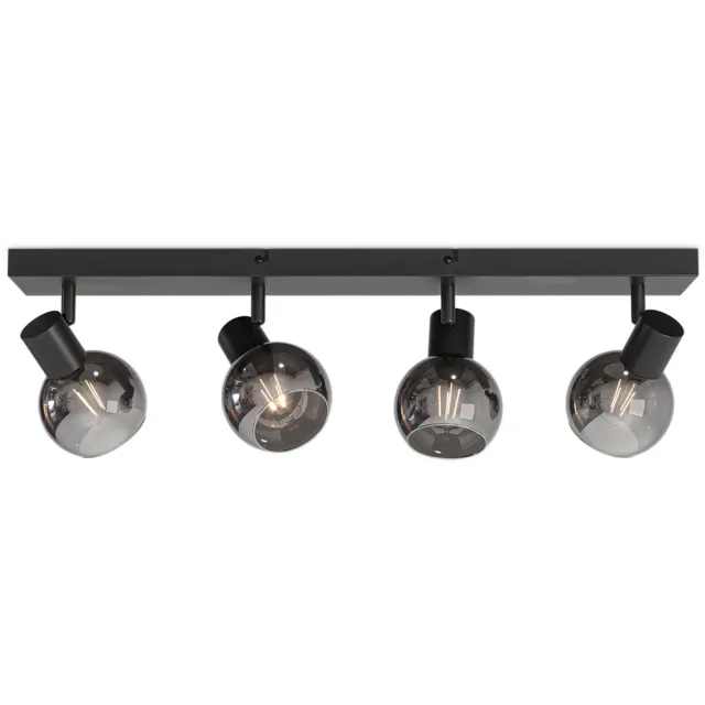 HOFTRONIC Glazura LED Plafondlamp - Glazen Bollen - Smoke Glas - 4 spots (excl.) - E14 fitting - Zwart - IP20 - Plafondlamp bollen Rookglas - Afzonderlijk kantelbaar & draaibaar - 2 jaar garantie