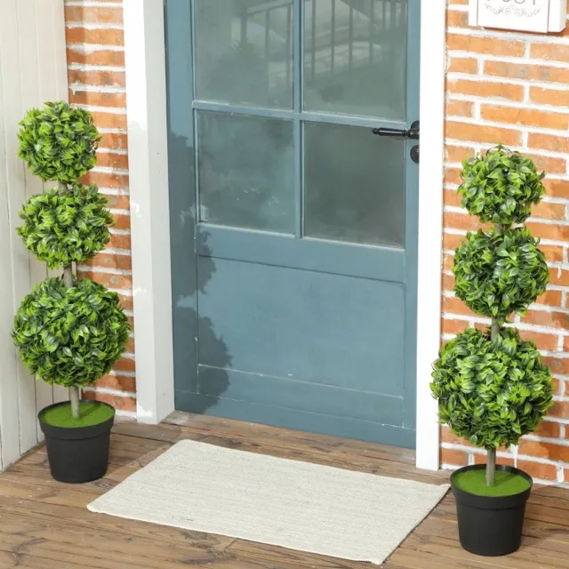 FloraGrace Kunstplant In Pot – Dubbele Bolvormige Topiary – 100 Cm – Kunststof – Groen – Voor Binnen En Buiten – UV Bestendig