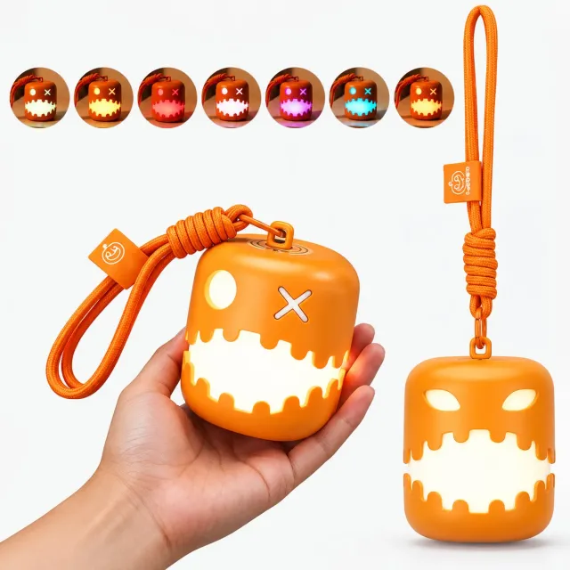 VHV 2-Halloween pompoenlantaarn - Oplaadbare nachtlamp met 7 lichtkleuren en opvouwbaar ontwerp - Sfeervolle Halloween verlichting voor decoratie en feestdagen - Voor binnengebruik - Geel