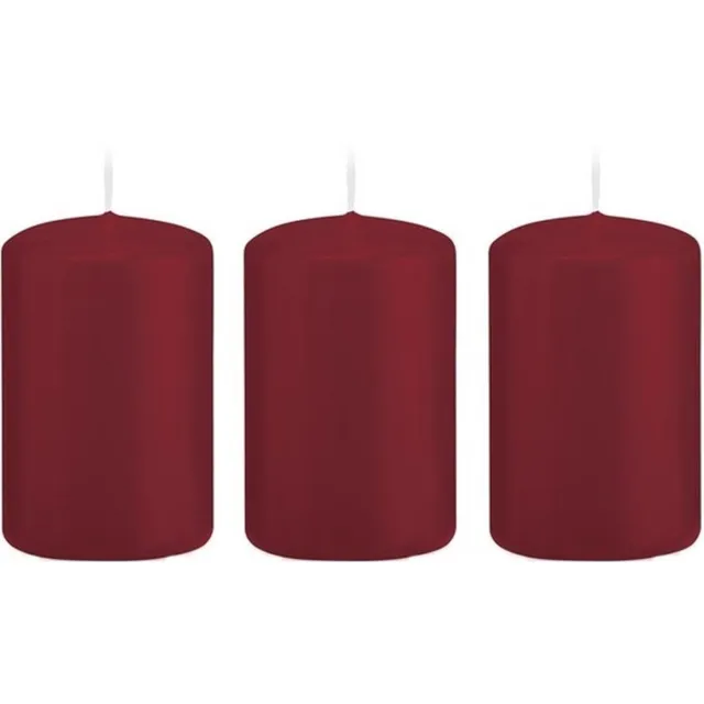 Trend Candles Cilinderkaars/stompkaars - 3x - bordeauxrood - 5 x 8 cm - 18 branduren - met brandvertragende folie Bordeaux rood