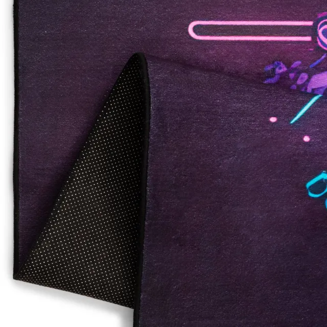 Tapiso COSMO GAME Gamingtapijt Gamer Vloerkleed voor Jeugdkamer & Game Room Neon Controller Design Antislip, Laagpolig, Slijtvast, Makkelijk te Reinigen Zwart Blauw