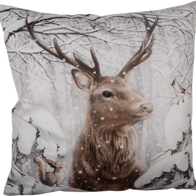 Clayre & Eef Kussenhoes 45x45 cm Bruin Wit Polyester Hert