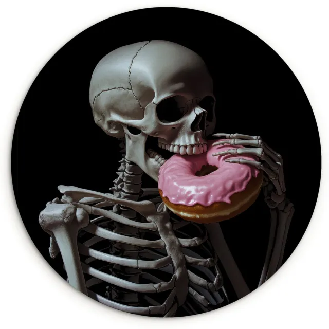 WallCircle Wandcirkel 30x30 cm - Muurcirkel Skelet - Donut - Eten - Schedel - Roze - Muurdecoratie woonkamer - Wanddecoratie slaapkamer - Kamer decoratie accessoires - Ronde schilderijen