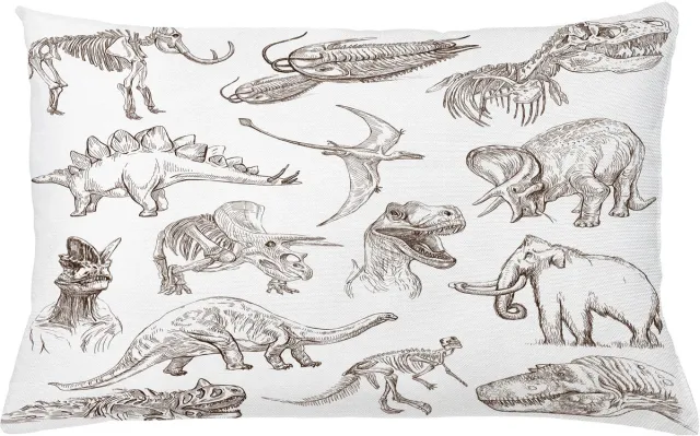 ABAKUHAUS Zwart-Wit Kussenhoes, Dinosaurier-Skelett, Wasbare Sierkussenhoes voor Binnen/Buiten, Dubbelzijdige Print met Ritssluiting, 65 x 40 cm, Donkerbruin Wit