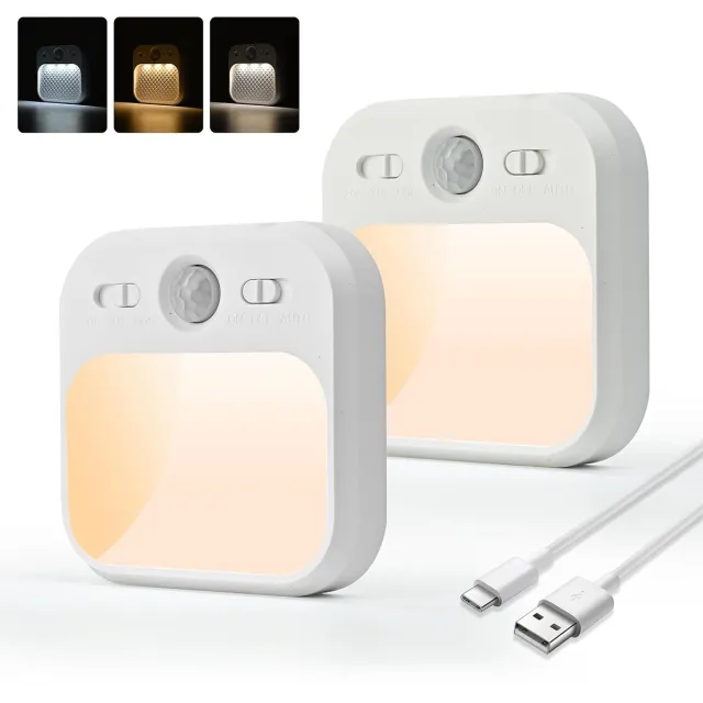 FLITI Bewegingssensor nachtlampje - USB-C oplaadbaar - verlicht bij beweging - voor gang en trap - oplaadbare sensorlamp - voor thuisgebruik - warmwit - 2 stuks