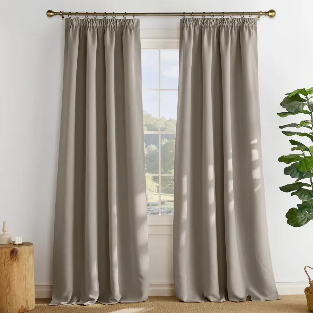Nicetown Kant en klaar Gordijnen - Met Plooiband - Verduisterend - 140x260 cm - Zand - 2 Stuks