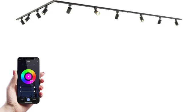 HOFTRONIC railverlichting pakket L-vorm – 5x 1 meter rail – 10x RGBWW GU10 railspots – dimbaar via app – aluminium zwart – IP20 – modulair – 230V – slimme verlichting woonkamer keuken