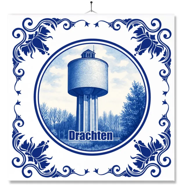 MC Living Tegel Met Opdruk | Drachten | Delft Blauw | Cadeau | Inclusief Geschenkdoos | Standaard | Ophangsysteem Multi-Color