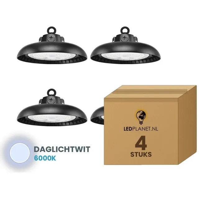 Tsong UFO Lamp - LED High Bay 150W - 30.750 lm - Daglichtwit 6000K - 4 stuks - Instelbaar 90/120/150W - 0-10V Dimbaar - IP65 - Hal, Werkplaats- & Garageverlichting - 5 jaar garantie