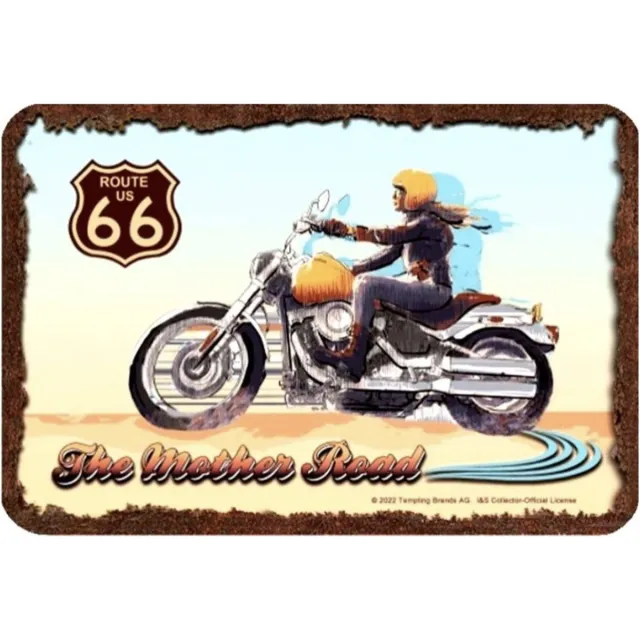Route 66 The Mother Road Biker Metalen Bord - 20 x 30 cm Multi