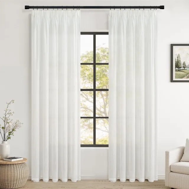 Unyqoos Linnenlook vitrage gordijnen met plooiband voor een elegante woonkamer wit