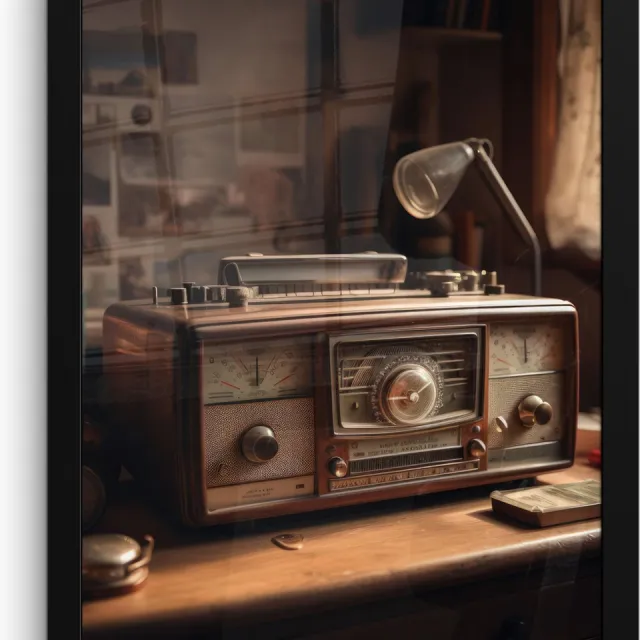 FrameYourWall Poster in lijst - Fotolijst 30x40 cm - Posters - Vintage - Radio - Oud - Bureau - Lamp - Posterlijst zwart - Decoratie - Wanddecoratie woonkamer - Muurdecoratie slaapkamer