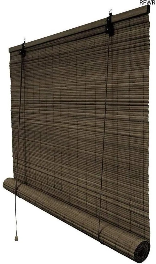 RFWR Bamboe Rolgordijn 90 x 160 cm - Donkerbruin - Privacy Bescherming voor Ramen en Deuren