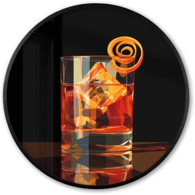 FrameYourWall Poster in lijst Rond - Fotolijst 80x80 cm - Posters - Glas - Ijsblokjes - Drinken - Bruin - Ronde posterlijst zwart - Decoratie - Wanddecoratie woonkamer - Muurdecoratie slaapkamer