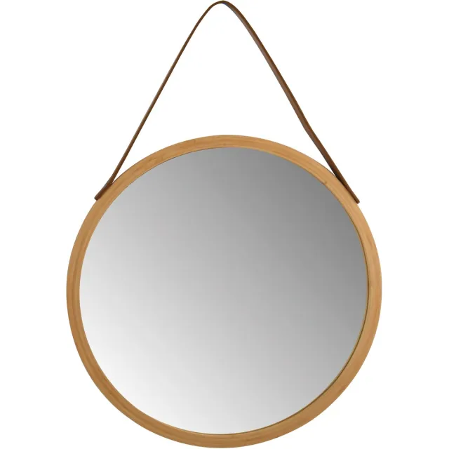 spirella Wandspiegel Rond Ø40 cm - Badkamerspiegel van Staal met Bamboe Afwerking - Make Up Spiegel voor Badkamer en Kleedkamer BRUIN