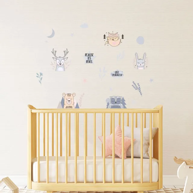 Ambiance Sticker Muurstickers - 5 vrolijke Scandinavische dieren - Transparante achtergrond - 100x130cm Multi color