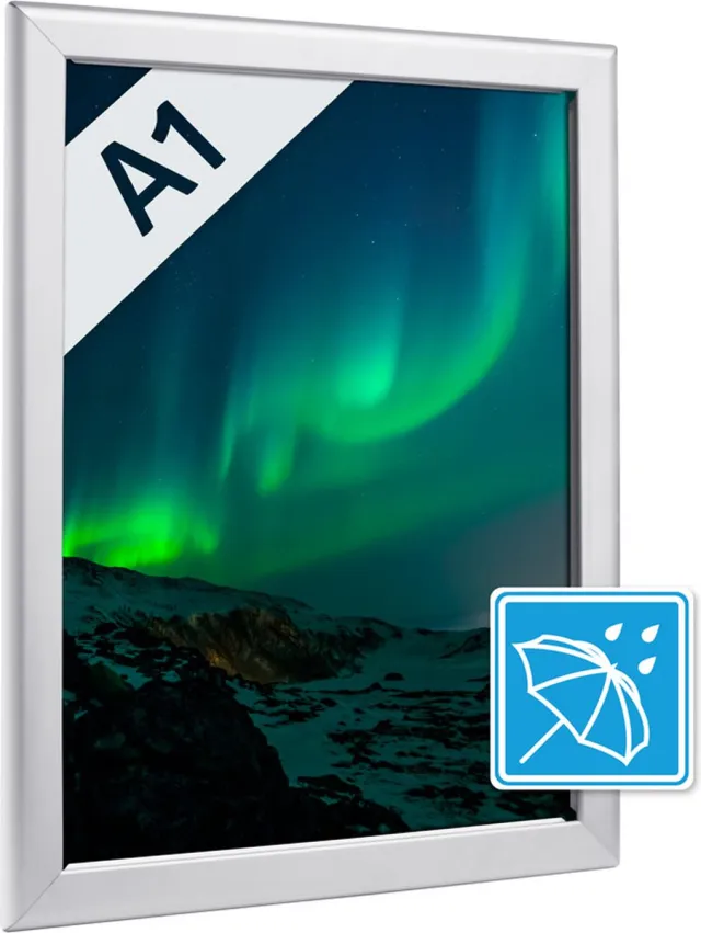 B Base 4PACK Kliklijsten verstek profiel Waterproof A1 zeer robuust 32mm outdoor frame 594x841mm Zilver