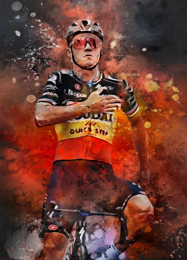 Evenepoel ingelijste poster - Portretposter Remco Evenepoel met omlijsting - Poster wielrennen - A2 formaat - 42 x 59.4 cm - Donkergrijze achtergrondkleur