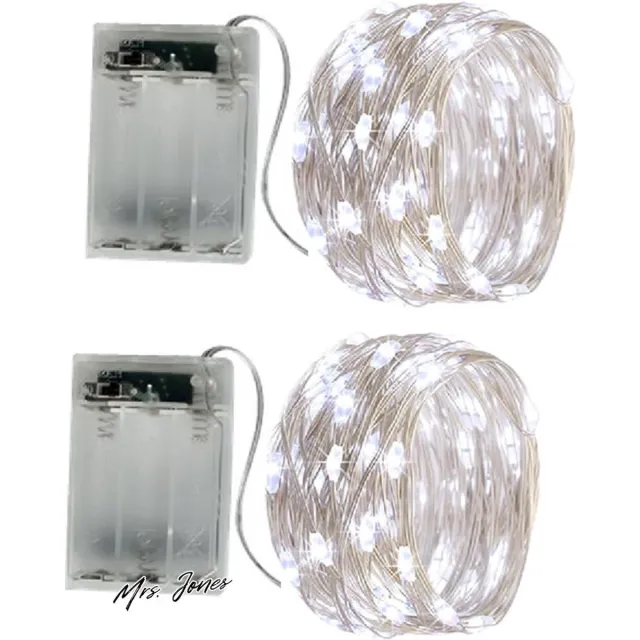 Mrs. Jones 50 LED's Lichtsnoer op Batterij Zilverdraad 2 Verlichtingsstanden Slaapkamer Kerstmis Feestdecoratie Koel Wit .