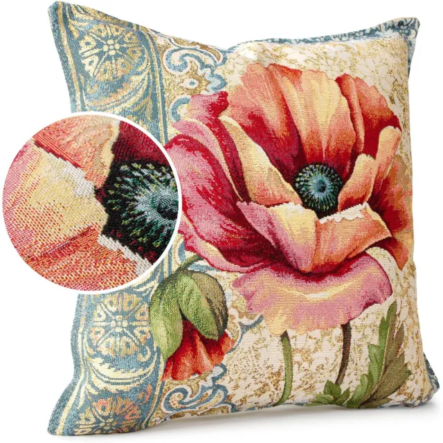 ANRO Klaproos Sierkussen 45x45 cm - Jacquard gobelin Beige