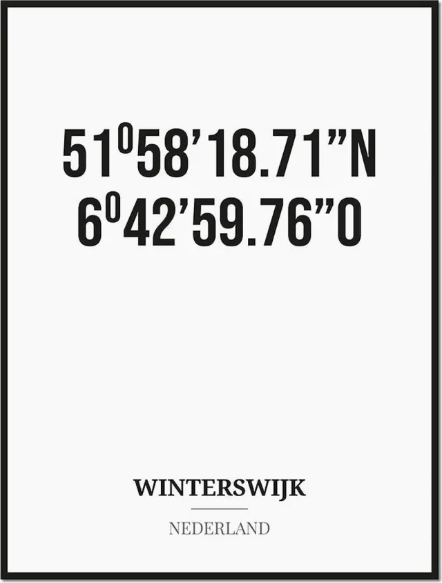 Studio216 Poster/kaart WINTERSWIJK met coördinaten zwart, wit