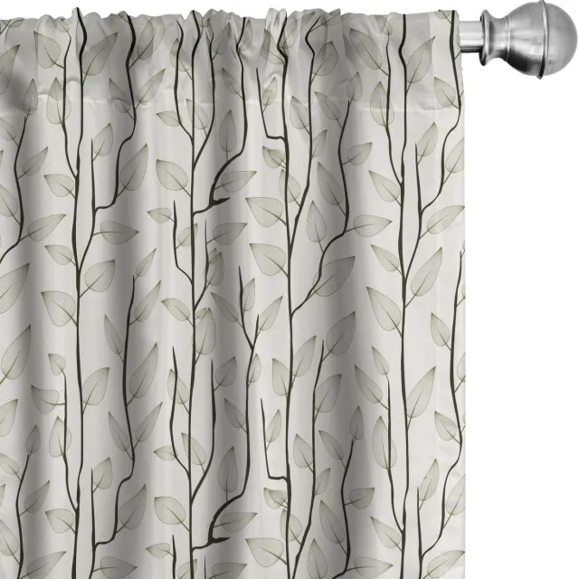 ABAKUHAUS Gordijnen met bladeren – 2-delige set 75x225 cm – Microvezel, halfdonker, bladmotief, donker dennenkleur Eierschaal