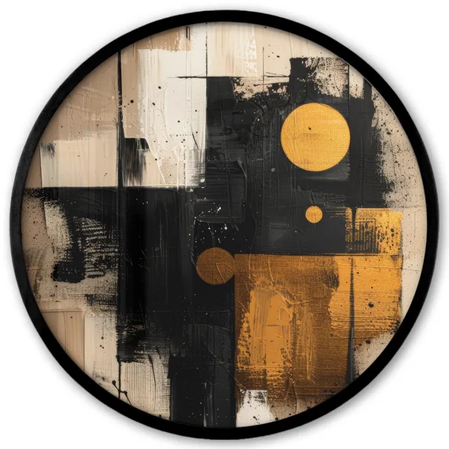 FrameYourWall Poster in lijst Rond - Fotolijst 40x40 cm - Posters - Abstract - Zwart - Goud - Modern - Ronde posterlijst zwart - Decoratie - Wanddecoratie woonkamer - Muurdecoratie slaapkamer