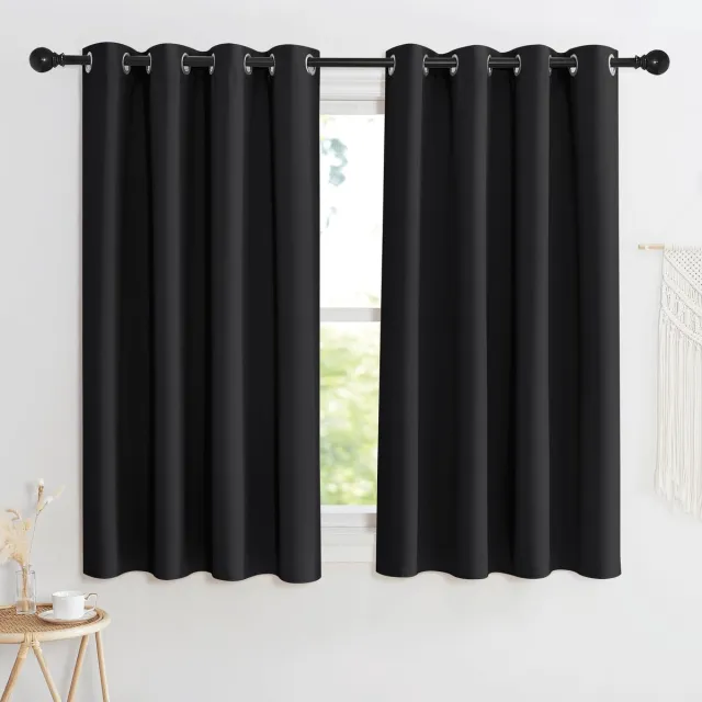 Ibenzoa Verduisteringsgordijnen, Kort, Set van 2, 145x140cm, Zwart, Thermisch