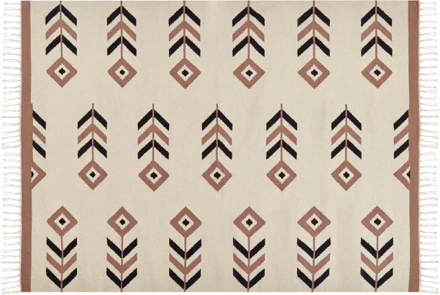 Beliani NIAVAN - Vloerkleed - Beige/zwart - 200 x 300 cm - Katoen