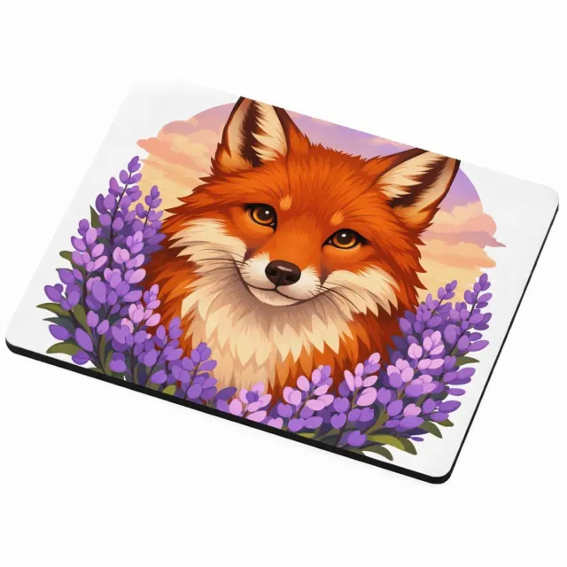 Mr Cadeautjes MDF magnetische fotolijst 9 x 7 - design Frontaal portret van een vos in een veld van paarse bloemen | cadeau Wit