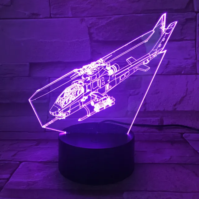MC Living 3D Led Lamp Met Gravering - RGB 7 Kleuren - Leger Helicopter