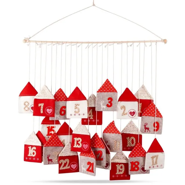 vilde Adventskalender - Rood - 70x60 cm - Filc Beige