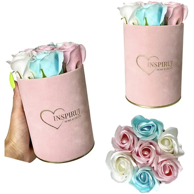 Inspiruj Flowerbox Met Zeep Rozen - Niebiesko-Różowy Blauw;Roze