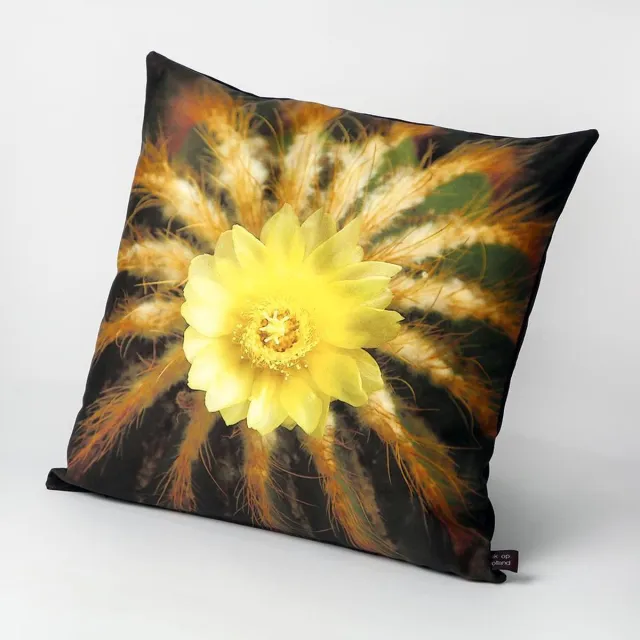 Hugs Sierkussen - Indoor Bolcactus Met Bloem - Groen En Geel - 50 Cm X 50 Cm
