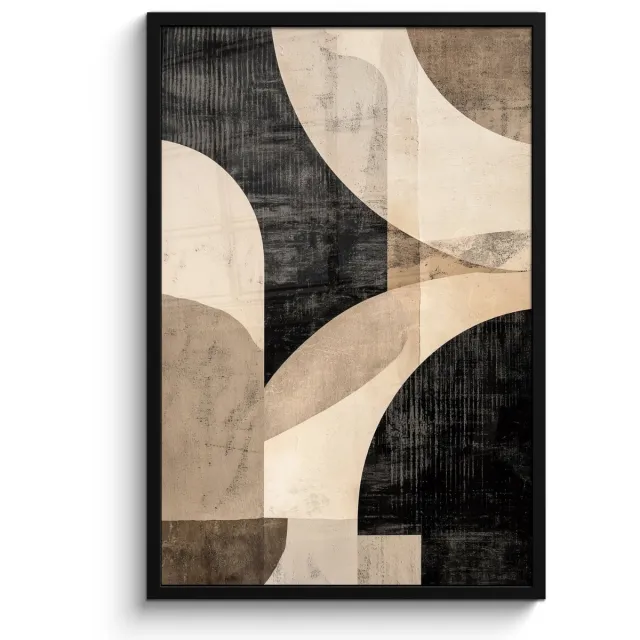 FrameYourWall Poster in lijst - Fotolijst 60x90 cm - Posters - Abstract - Vormen - Modern - Beige - Posterlijst zwart - Decoratie - Wanddecoratie woonkamer - Muurdecoratie slaapkamer