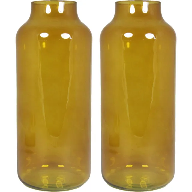Floran Bloemenvaas Milan - 2x - transparant oker geel glas - D15 x H35 cm - melkbus vaas