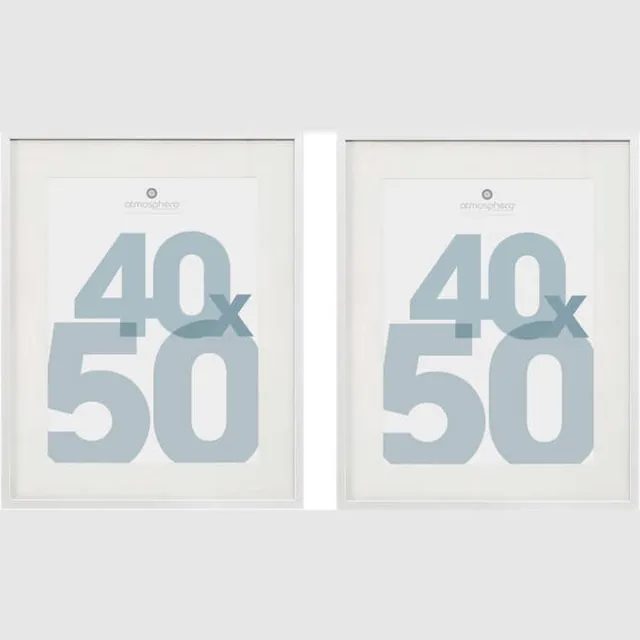 Atmosphera Fotolijstje Manu - 2x - met passe partout - voor een foto van 40 x 50 cm - wit - MDF/Glas - Klassieker