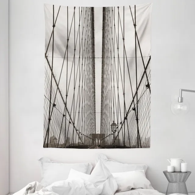 ABAKUHAUS New York Wandtapijt en Sprei, Brooklyn Bridge Kabelmotief, 110 x 150 cm, stof- en zwartbestendig Stof en zwart