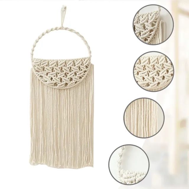 Ibenzoa Unieke Handgemaakte Boho Wandtapijt Met Katoen En Kwastjes Voor Stijlvolle Interieurs beige