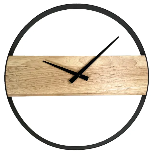 QUVIO Wandklok modern - Staal en hout - Diameter 36 cm Zwart